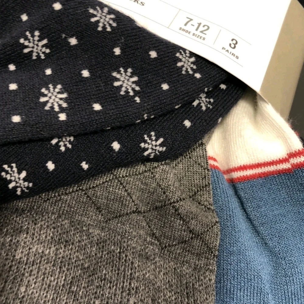 Goodfellow & Co Mens Crew Socks 3pr Snowflake/Gray/Blue Stripes, Sz 7-12